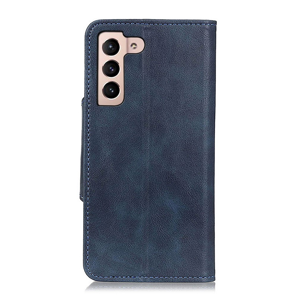 Magnetic Clasp Brass Buckle PU Leather Wallet Stand Phone Case Protector for Samsung Galaxy S22 - Blue-3