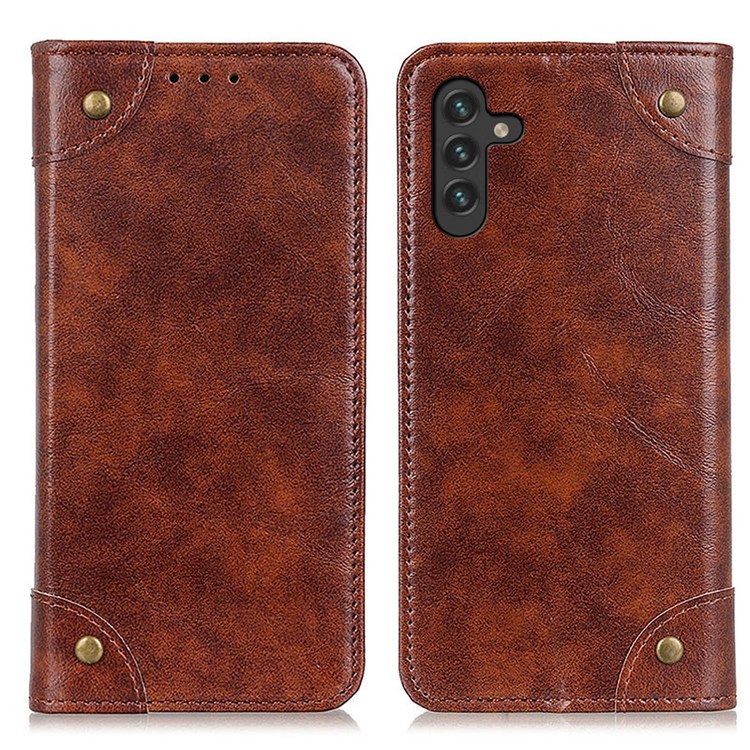 Stand Function PU Leather Attached TPU Inner Auto Closing Magnetic Protective Wallet Phone Cover for Samsung Galaxy A13 5G - Brown-1