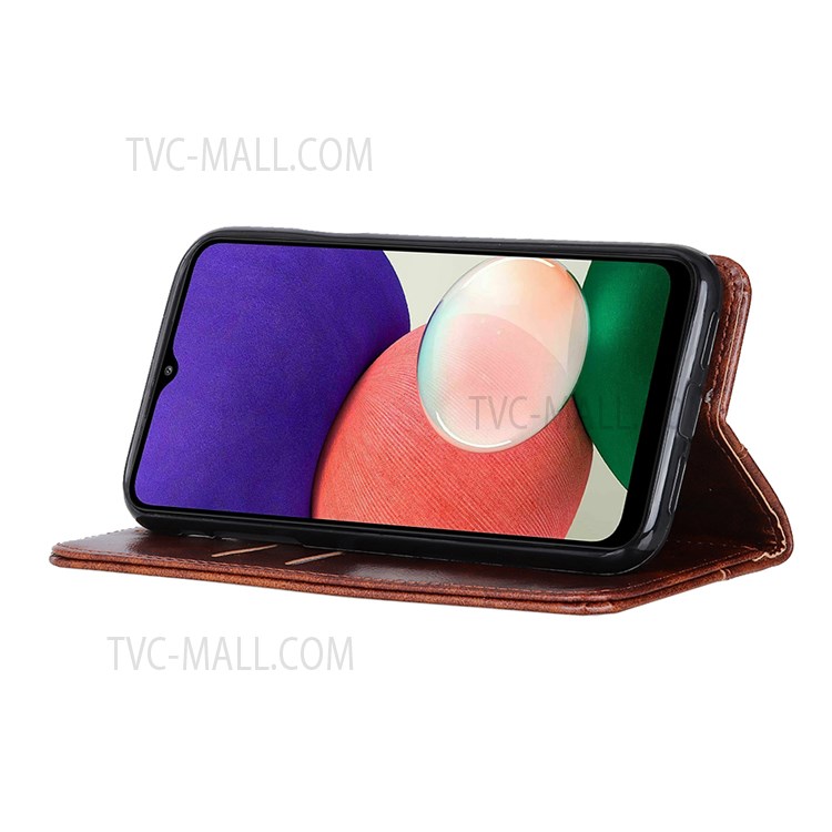 Stand Function PU Leather Attached TPU Inner Auto Closing Magnetic Protective Wallet Phone Cover for Samsung Galaxy A13 5G - Brown-5