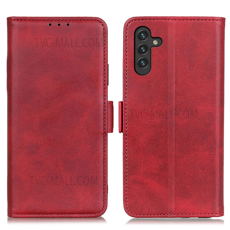 PU Leather Wallet Phone Case Soft TPU Shockproof Magnetic Closure Stand Flip Cover for Samsung Galaxy A13 5G - Red-1