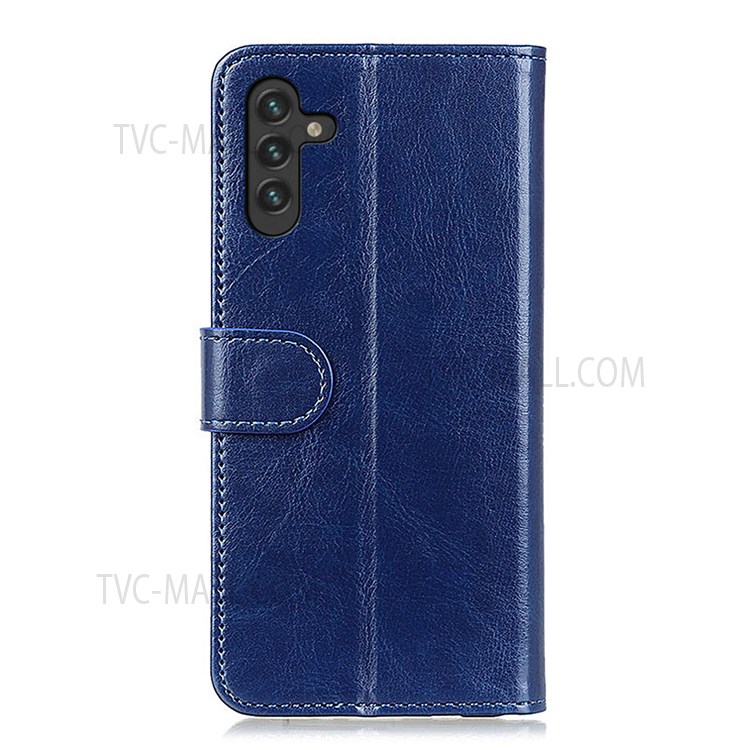 Crazy Horse Texture PU Leather Flip Wallet Stand Folio Case Soft TPU Protective Interior Cover for Samsung Galaxy A13 5G - Blue-3