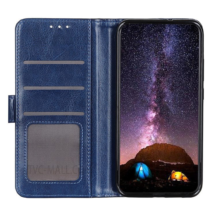 Crazy Horse Texture PU Leather Flip Wallet Stand Folio Case Soft TPU Protective Interior Cover for Samsung Galaxy A13 5G - Blue-4