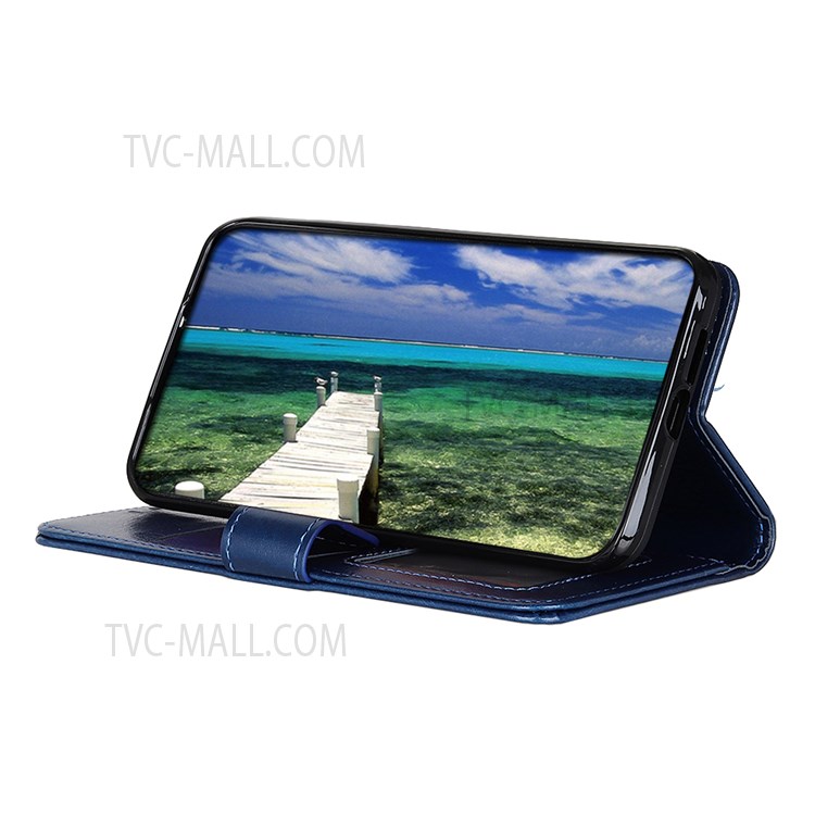Crazy Horse Texture PU Leather Flip Wallet Stand Folio Case Soft TPU Protective Interior Cover for Samsung Galaxy A13 5G - Blue-5