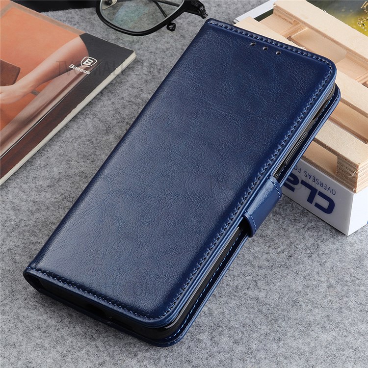 Crazy Horse Texture PU Leather Flip Wallet Stand Folio Case Soft TPU Protective Interior Cover for Samsung Galaxy A13 5G - Blue-7