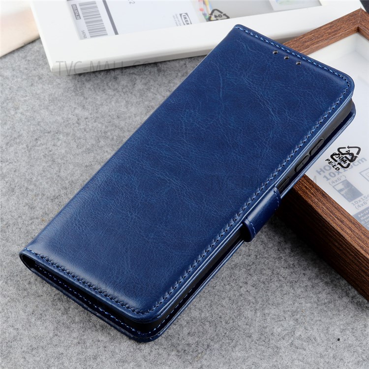 Crazy Horse Texture PU Leather Flip Wallet Stand Folio Case Soft TPU Protective Interior Cover for Samsung Galaxy A13 5G - Blue-8