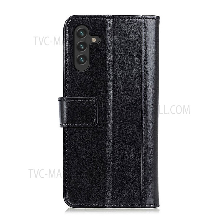 Crazy Horse Texture Flip Folio PU Leather Wallet Stand Magnetic Closure Rivet Decorated Cover for Samsung Galaxy A13 5G - Black-3