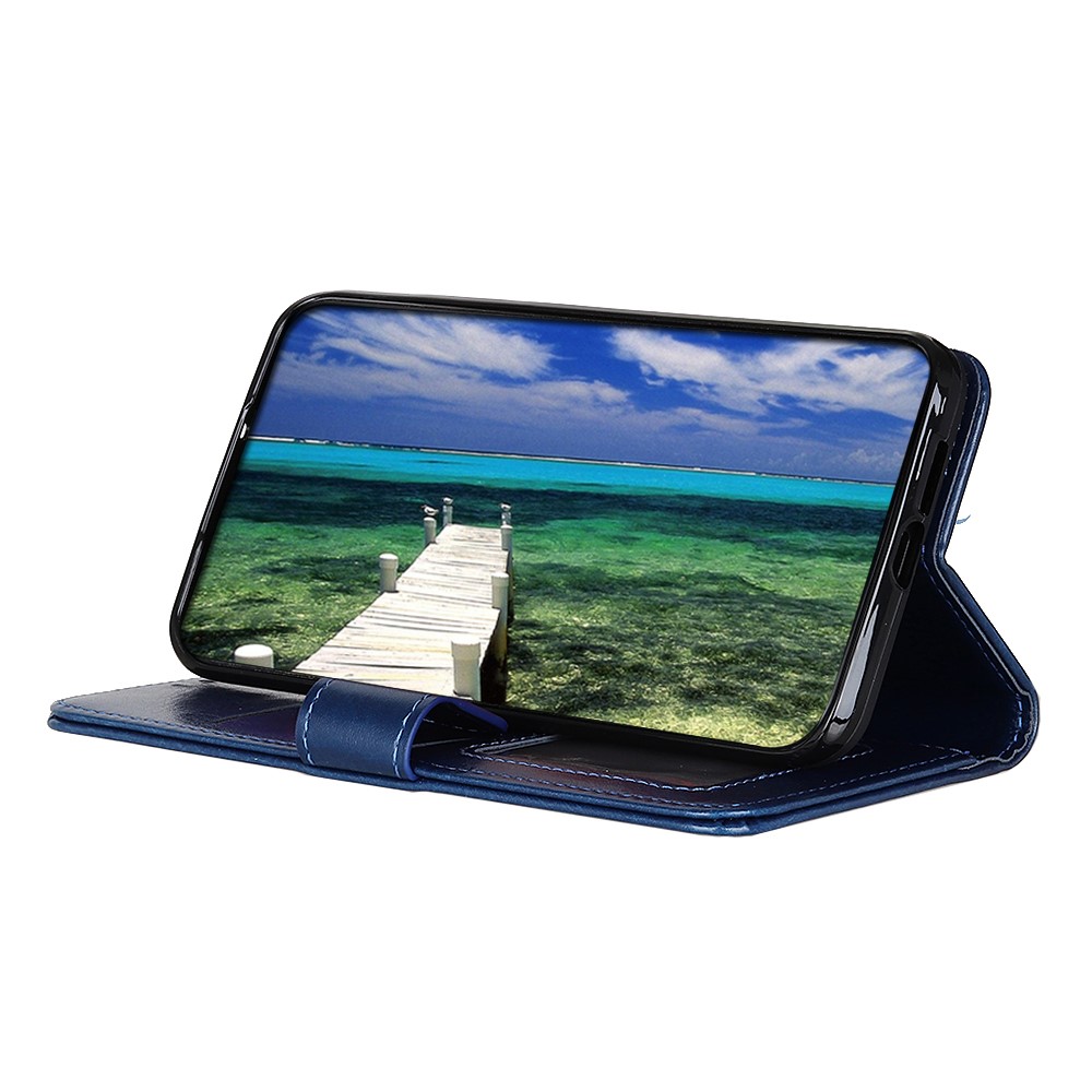 Crazy Horse Texture Folio Flip Wallet Case PU Leather Magnetic Closure Full Body Protection Stand Phone Cover for Samsung Galaxy S22 Ultra - Blue-5