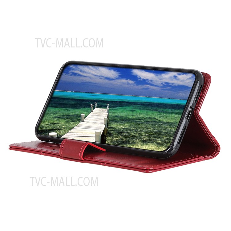 Rivet Decor Crazy Horse Texture Stand Flip Soft PU Leather Wallet Magnetic Durable Shockproof Cover for Samsung Galaxy S22 Ultra - Red-5
