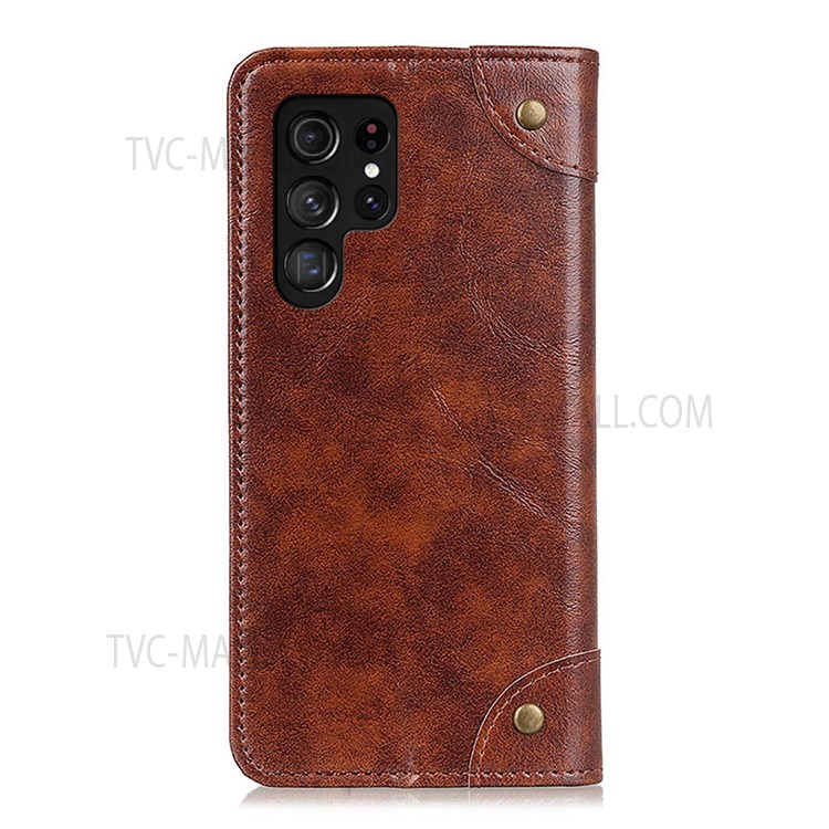 Auto Closing Magnetic PU Leather Wallet Stand Shockproof Protective Cover for Samsung Galaxy S22 Ultra - Brown-3