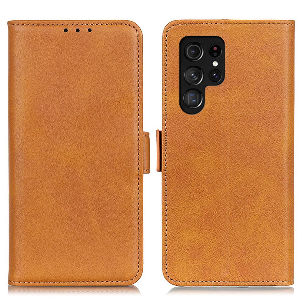 PU Leather Flip Wallet Stand Folio Cover Shockproof Soft TPU Protective Interior Case for Samsung Galaxy S22 Ultra - Brown-1