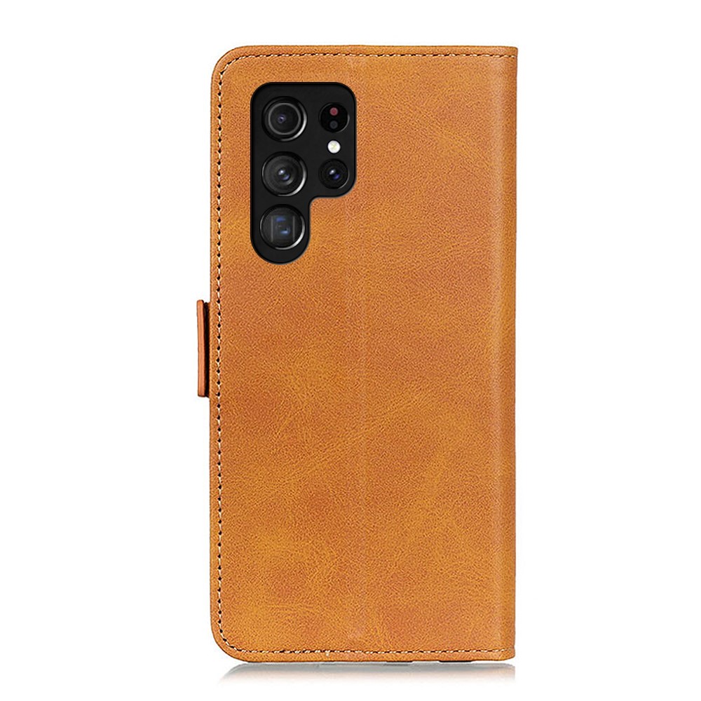 PU Leather Flip Wallet Stand Folio Cover Shockproof Soft TPU Protective Interior Case for Samsung Galaxy S22 Ultra - Brown-3