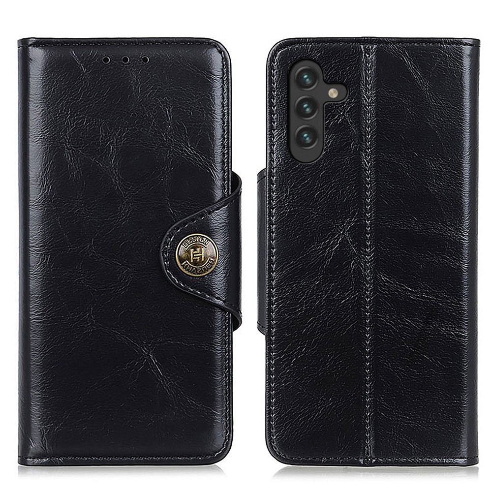KHAZNEH Stand PU Leather Flip Wallet Case TPU Shockproof Interior Protective Cover for Samsung Galaxy A13 5G - Black-1