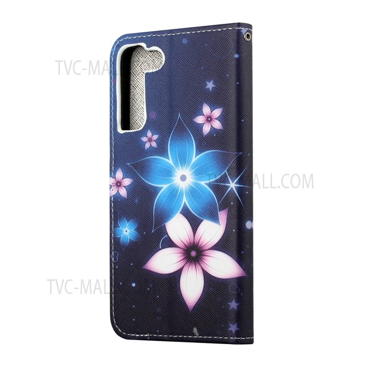 Pattern Printing Cross Texture PU Leather Wallet Case Phone Cover with Wrist Strap for Samsung Galaxy S22 - Flower-4