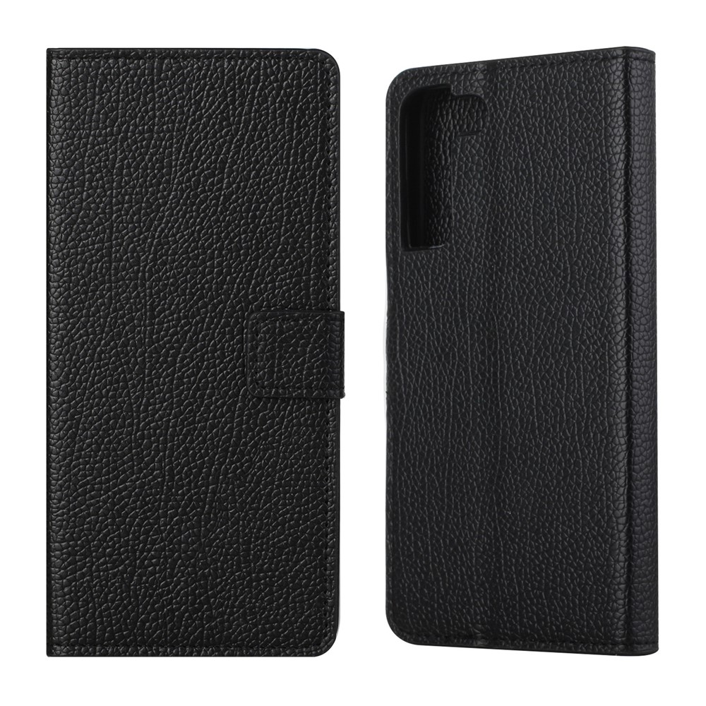Litchi Skin Stand Leather Wallet Case Shock Buffer Magnetic Clasp Cell Phone Protector Shell for Samsung Galaxy S22 Plus-1