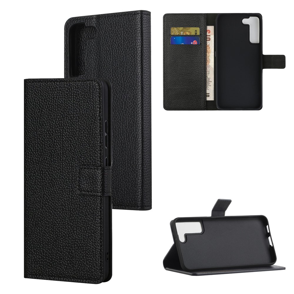 Litchi Skin Stand Leather Wallet Case Shock Buffer Magnetic Clasp Cell Phone Protector Shell for Samsung Galaxy S22 Plus-6