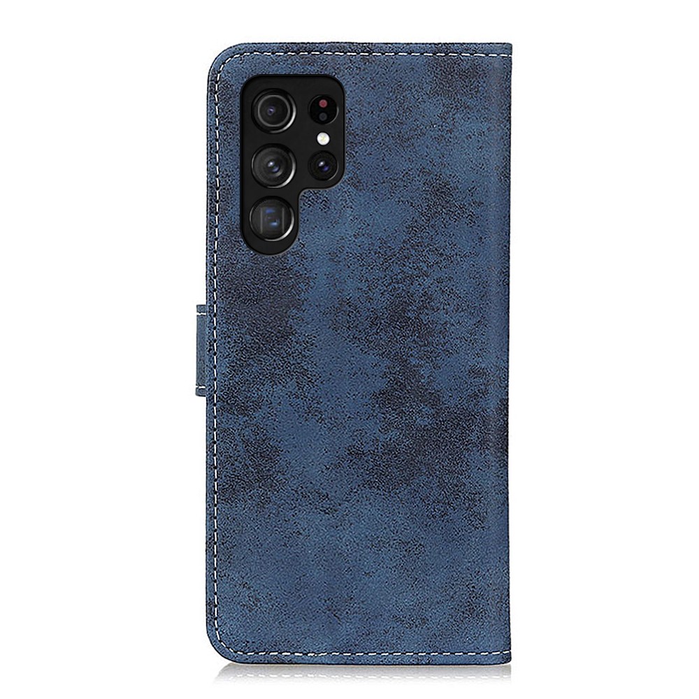 Retro Texture Protective Leather Cover Stand Wallet Design Cell Phone Case for Samsung Galaxy S22 Ultra - Blue-3