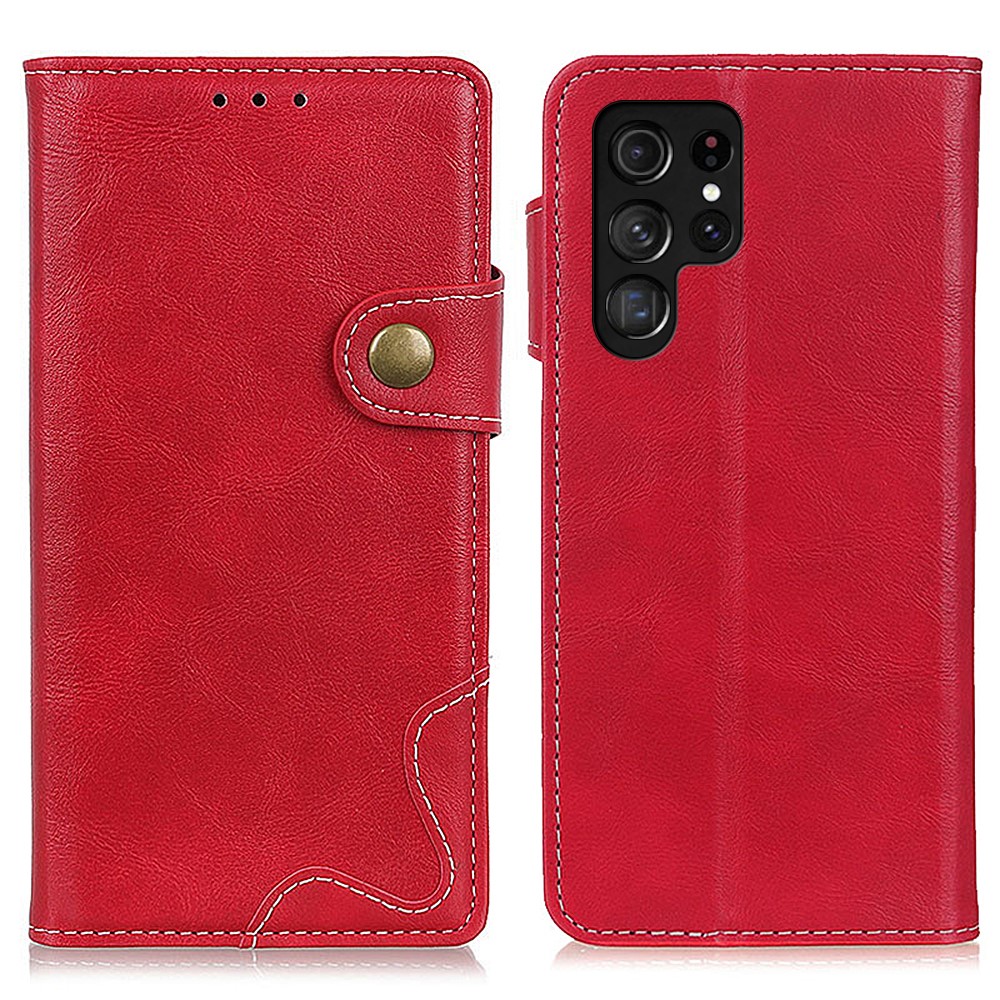 Stitching S-Shape Texture PU Leather Stand Phone Shell Cover with Wallet for Samsung Galaxy S22 Ultra - Red-1