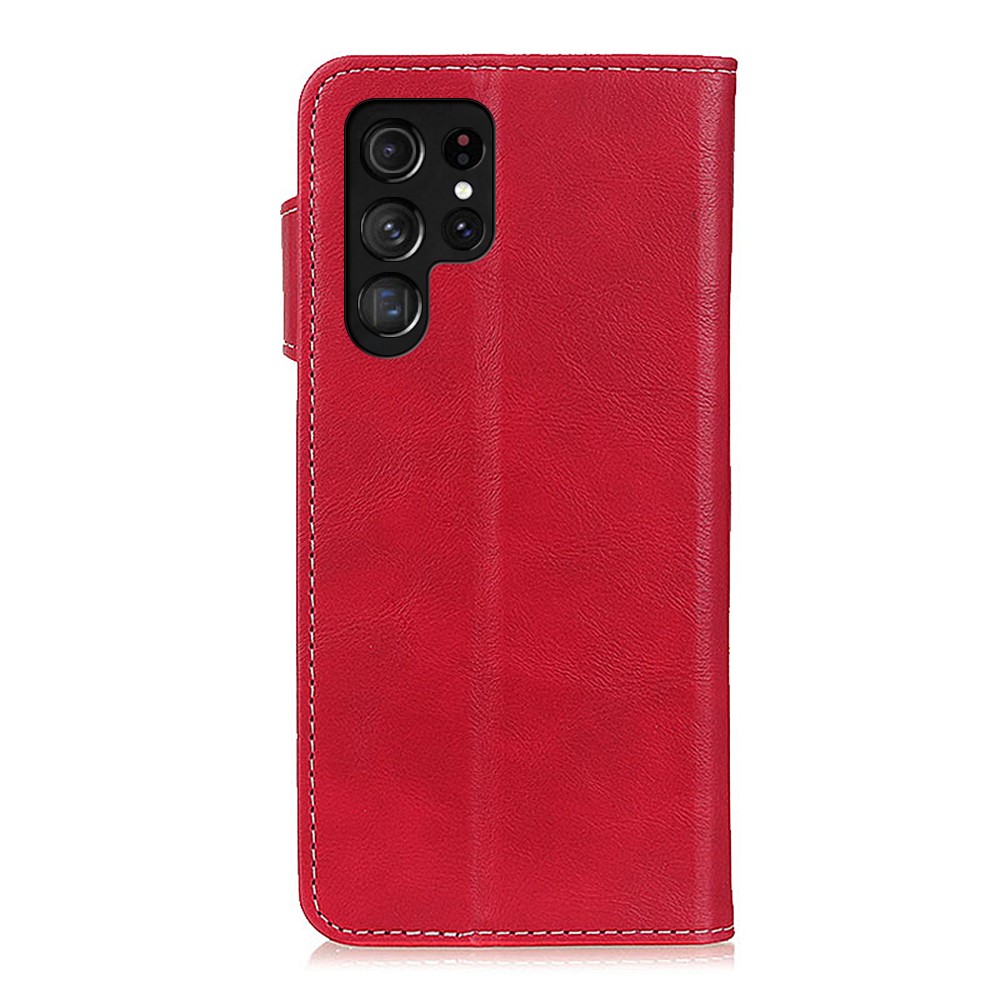 Stitching S-Shape Texture PU Leather Stand Phone Shell Cover with Wallet for Samsung Galaxy S22 Ultra - Red-3