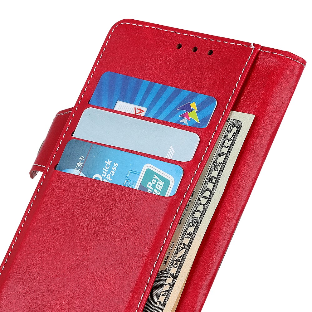 Stitching S-Shape Texture PU Leather Stand Phone Shell Cover with Wallet for Samsung Galaxy S22 Ultra - Red-6