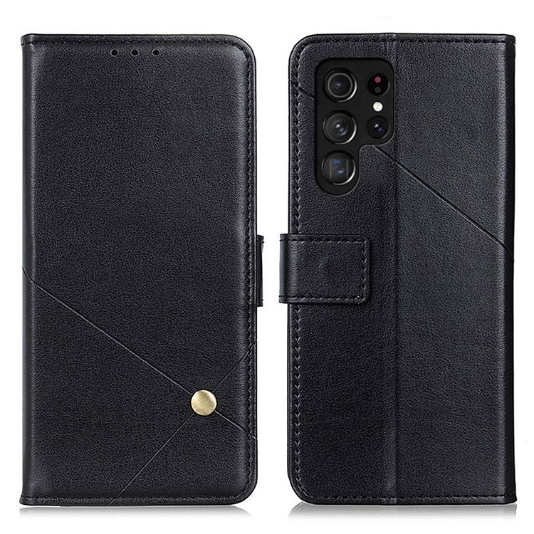 Magnetic Buckle PU Leather Stand Wallet Protective Phone Case for Samsung Galaxy S22 Ultra - Black-1