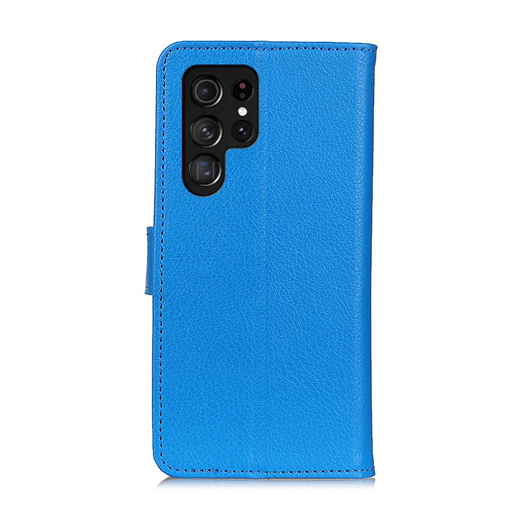 Litchi Texture All-inclusive Protection Leather Phone Wallet Cover Stand Case for Samsung Galaxy S22 Ultra - Blue-3