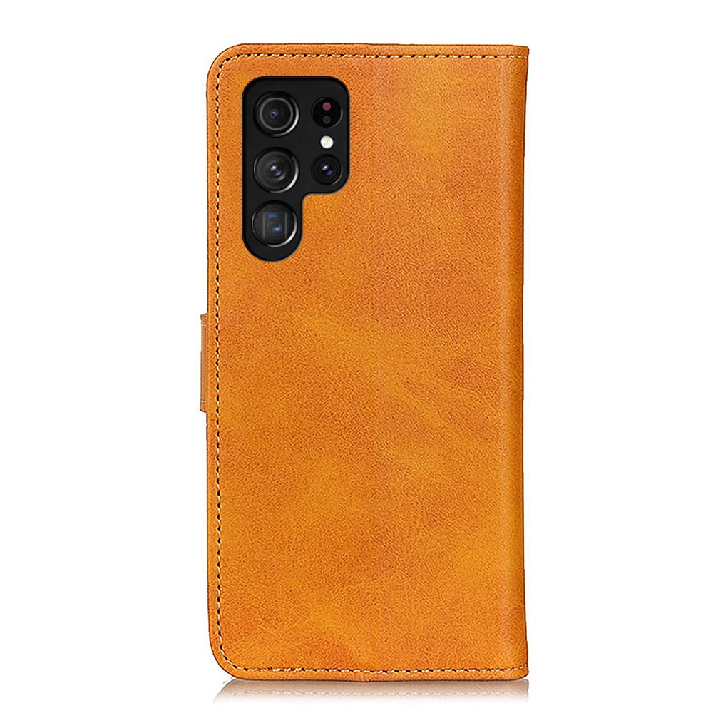 Folio Flip Well-Protected Leather Phone Shell Stand Wallet Cover for Samsung Galaxy S22 Ultra - Brown-3