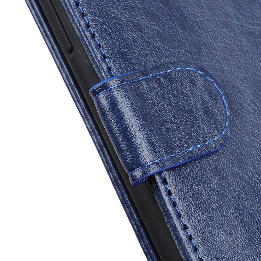 Drop-proof Crazy Horse Wallet PU Leather Case Mobile Phone Stand Cover for Samsung Galaxy S22 Ultra - Blue-6
