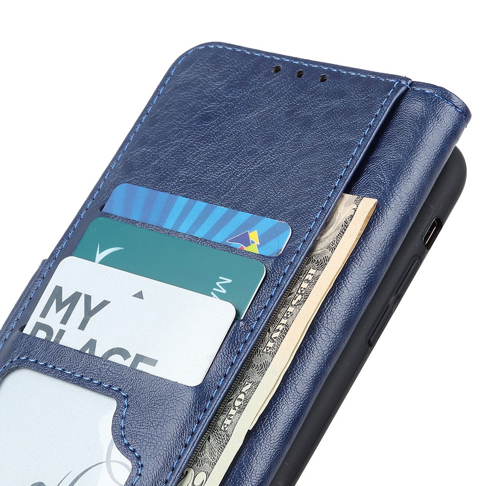 Drop-proof Crazy Horse Wallet PU Leather Case Mobile Phone Stand Cover for Samsung Galaxy S22 Ultra - Blue-7