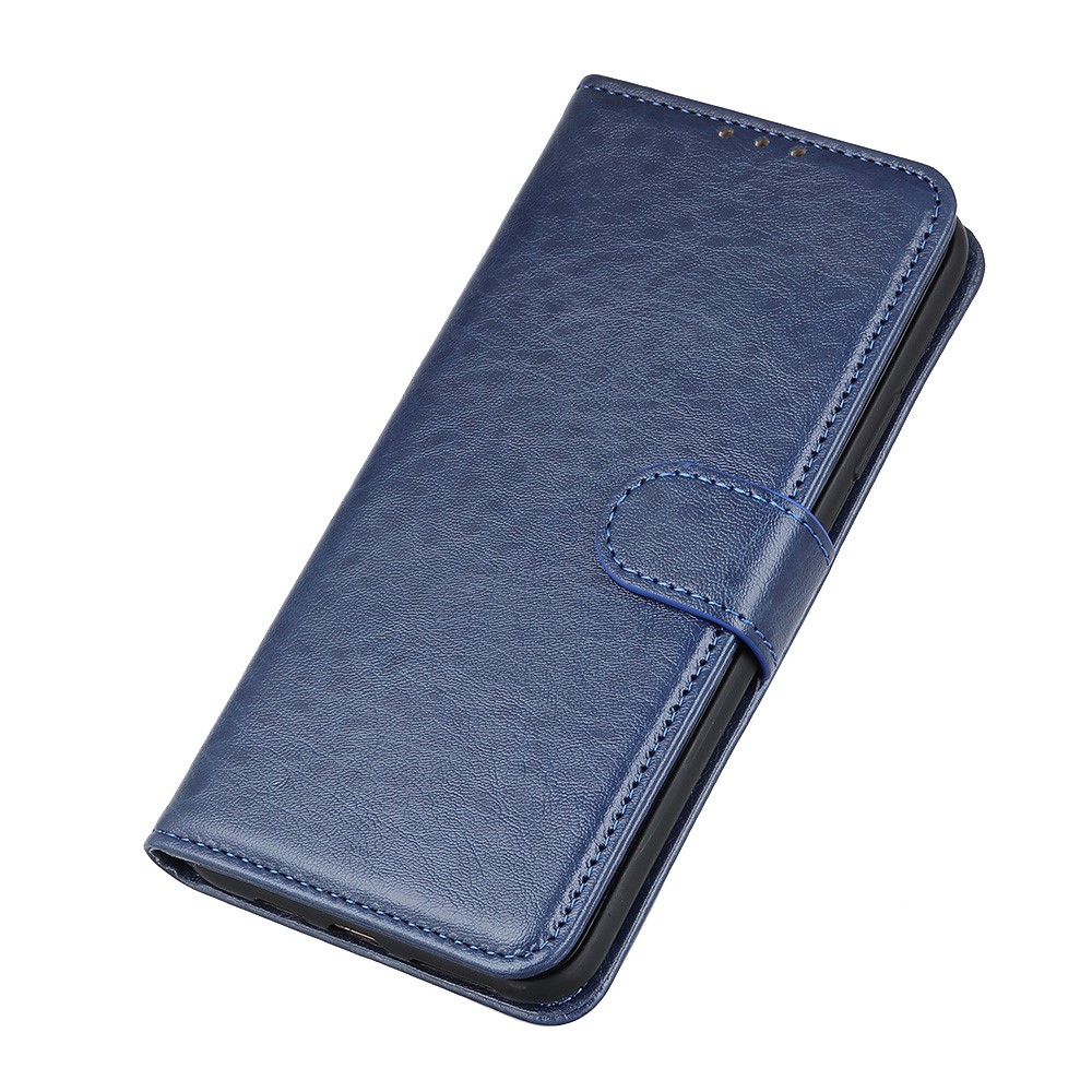 Drop-proof Crazy Horse Wallet PU Leather Case Mobile Phone Stand Cover for Samsung Galaxy S22 Ultra - Blue-8