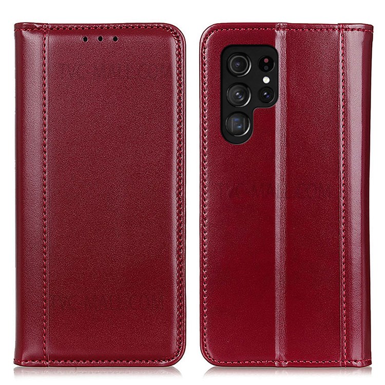 Magnetic Closure Split Leather Stand Wallet Protective Phone Case Shell for Samsung Galaxy S22 Ultra - Red-1