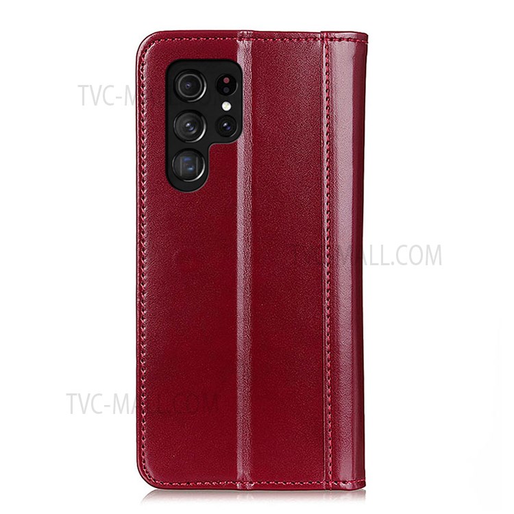 Magnetic Closure Split Leather Stand Wallet Protective Phone Case Shell for Samsung Galaxy S22 Ultra - Red-3