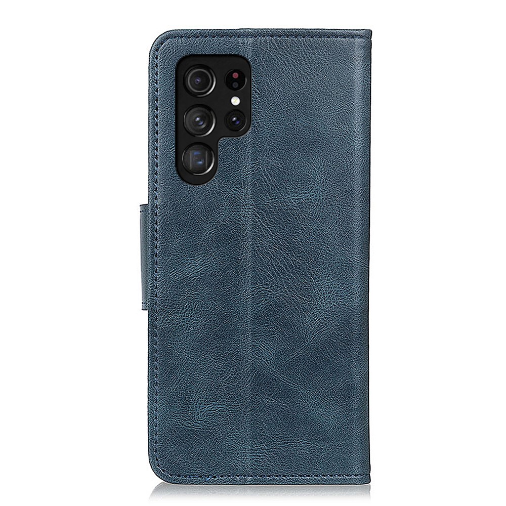 Crazy Horse Texture Wallet Design Magnetic Clasp PU Leather Stand Case Cover for Samsung Galaxy S22 Ultra - Blue-3