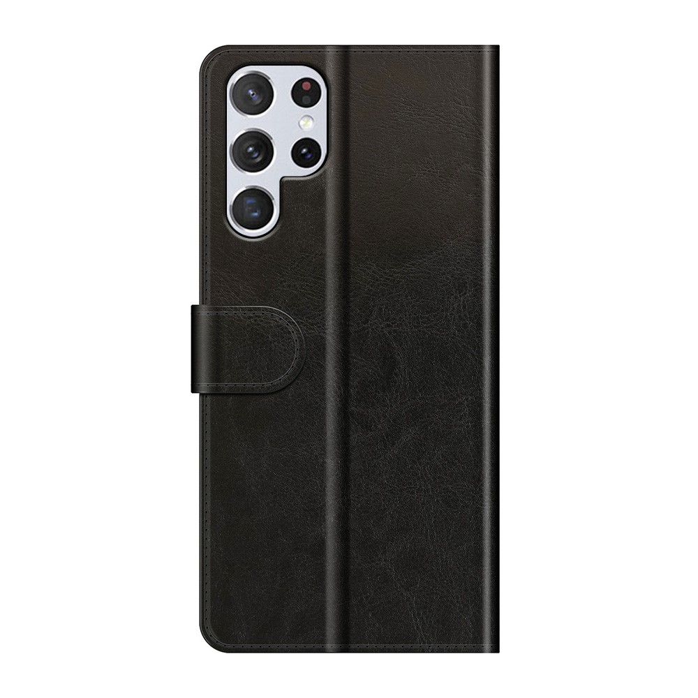 Retro Crazy Horse Texture Shockproof Leather Phone Cover Shell with Wallet Stand Design for Samsung Galaxy S22 Ultra - Black-3