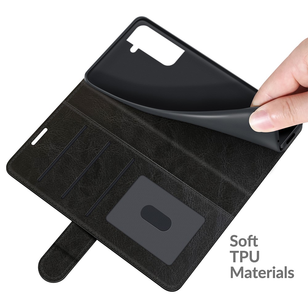 Wallet Design Crazy Horse Texture Leather Phone Cover Shell with Horizontal Viewing Stand for Samsung Galaxy S22 Plus - Black-7