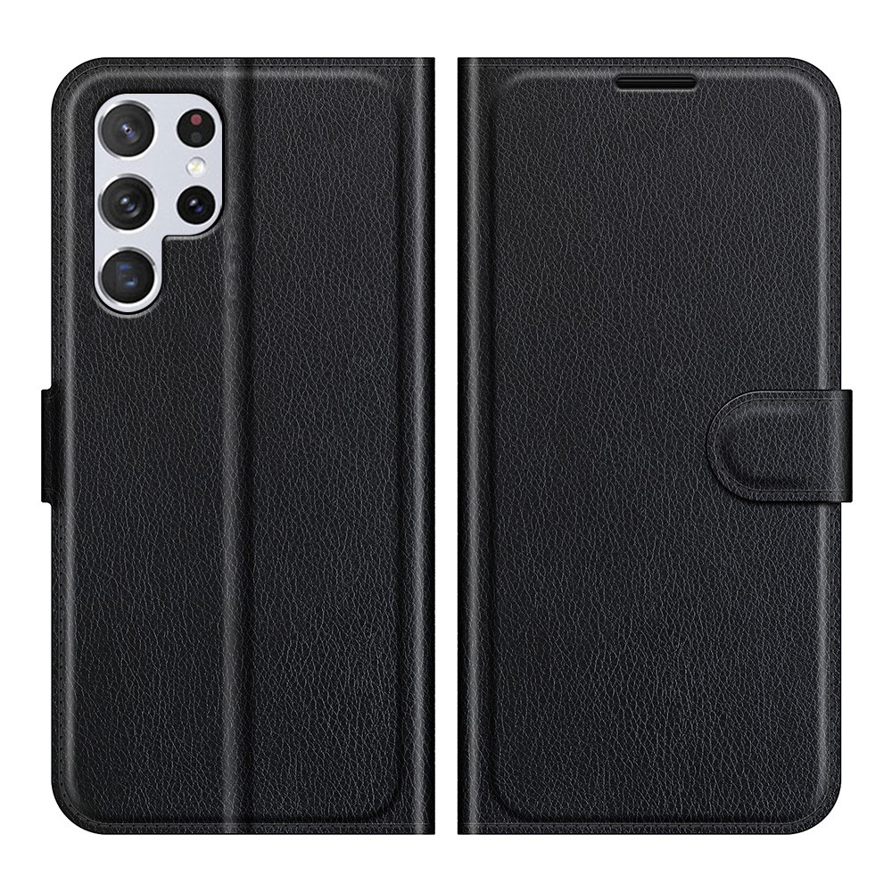 Non-slip Grip Litchi Texture Magnetic Closure PU Leather Stand Case Wallet Phone Cover for Samsung Galaxy S22 Ultra - Black-1