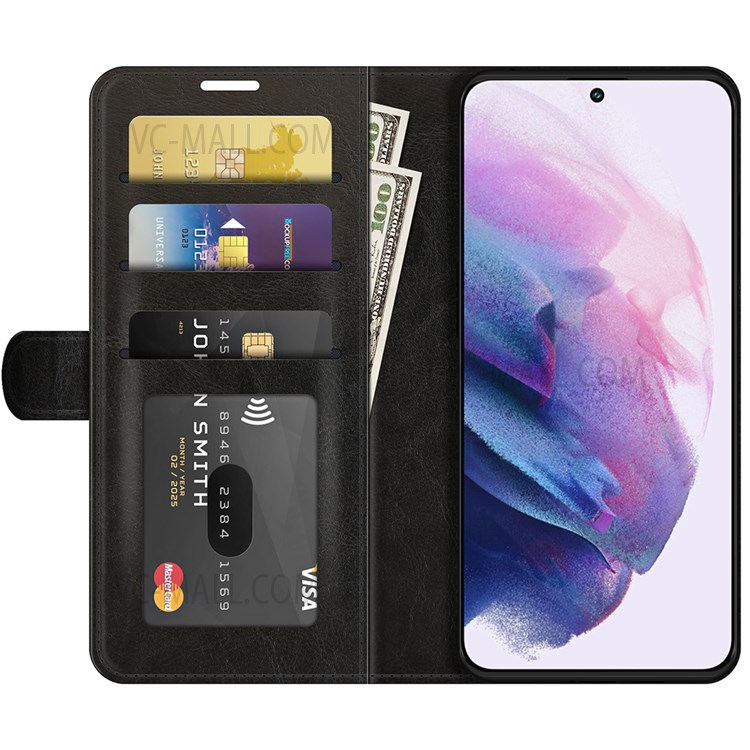 Wallet Stand Design Crazy Horse Texture Leather Phone Full Body Cover Shell for Samsung Galaxy S22 - Black-4