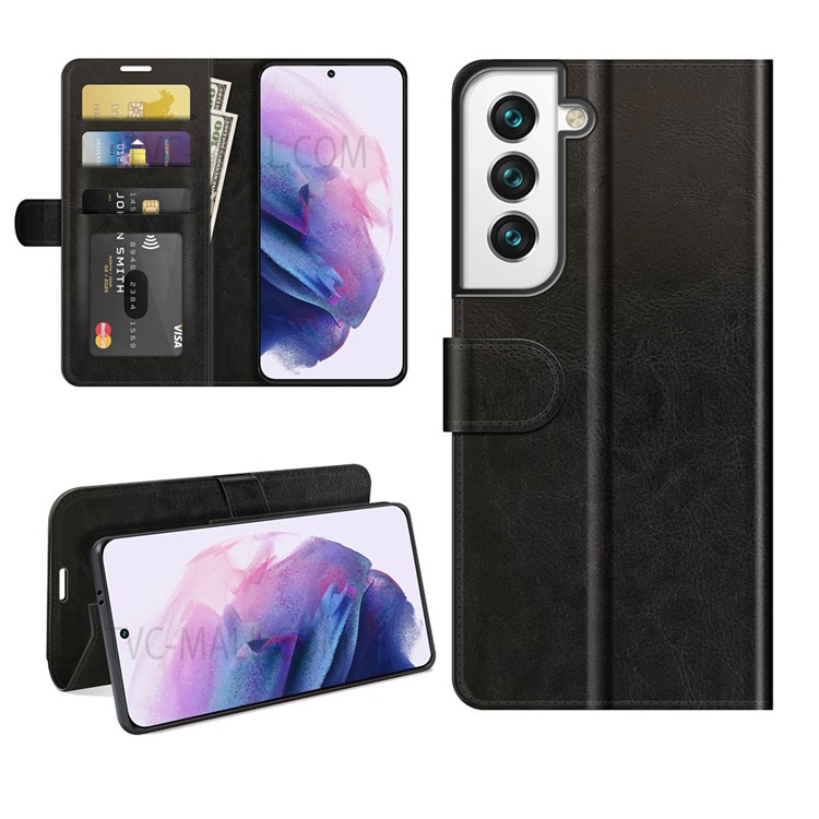 Wallet Stand Design Crazy Horse Texture Leather Phone Full Body Cover Shell for Samsung Galaxy S22 - Black-8