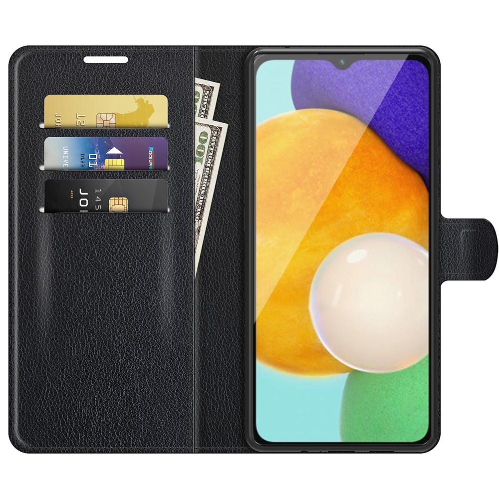 Folio Flip Magnetic Closure Litchi Texture PU Leather + Inner TPU Stand Wallet Cover for Samsung Galaxy A13 5G - Black-4