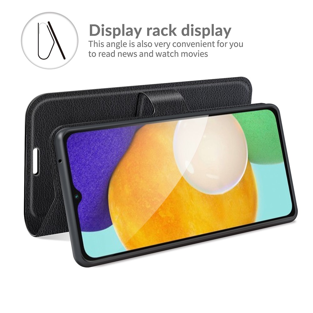 Folio Flip Magnetic Closure Litchi Texture PU Leather + Inner TPU Stand Wallet Cover for Samsung Galaxy A13 5G - Black-6