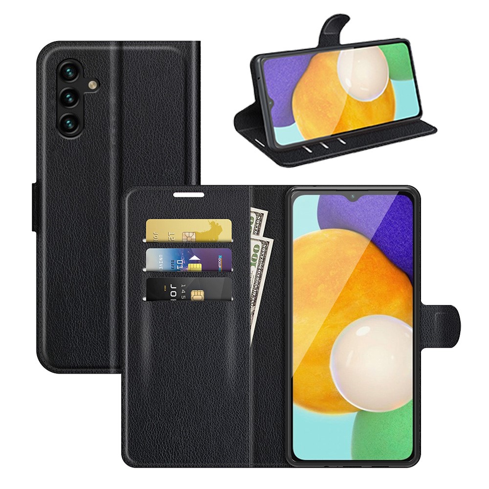 Folio Flip Magnetic Closure Litchi Texture PU Leather + Inner TPU Stand Wallet Cover for Samsung Galaxy A13 5G - Black-8