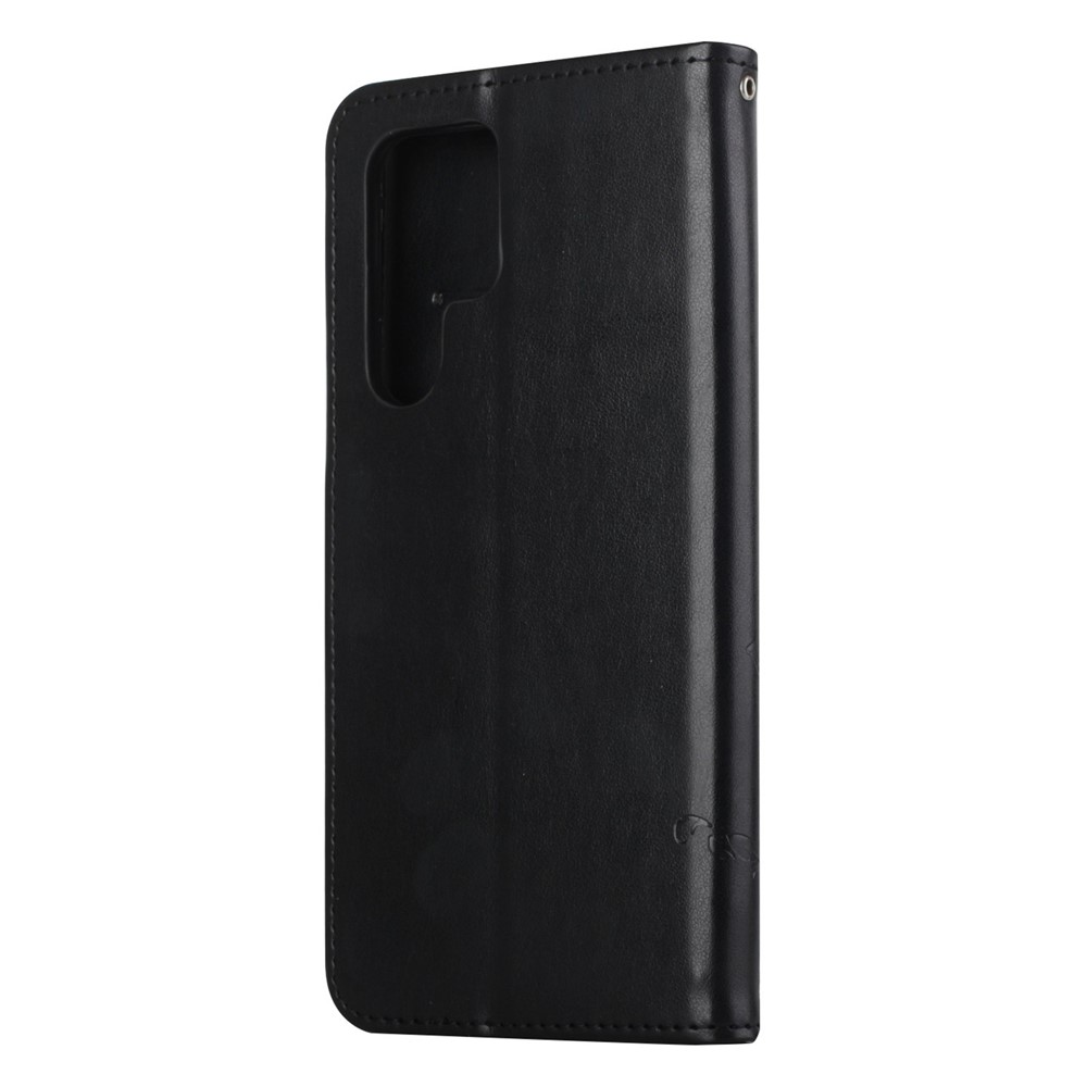 Drop-proof Stand Design Butterfly and Flowers Imprinting Leather Phone Wallet Cover for Samsung Galaxy S22 Ultra - Black-3