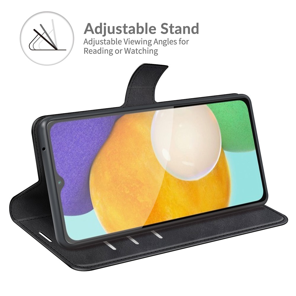 Proteção à Prova de Choque PU Caurla Pullate TPU Stand Topo Capa de Tolo Para Samsung Galaxy A13 5G - Preto