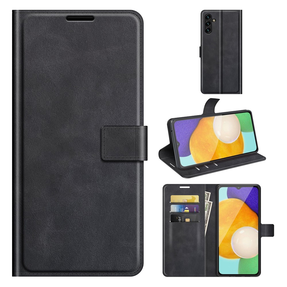 Proteção à Prova de Choque PU Caurla Pullate TPU Stand Topo Capa de Tolo Para Samsung Galaxy A13 5G - Preto