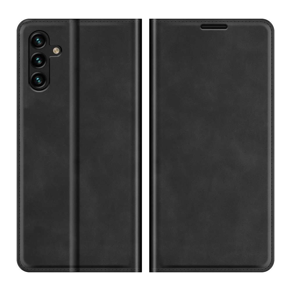 Anti-fall Stand Design Silky-Touch Super Magnet Closure Folio Flip Leather Cover Protective Case Wallet for Samsung Galaxy A13 5G - Black-1