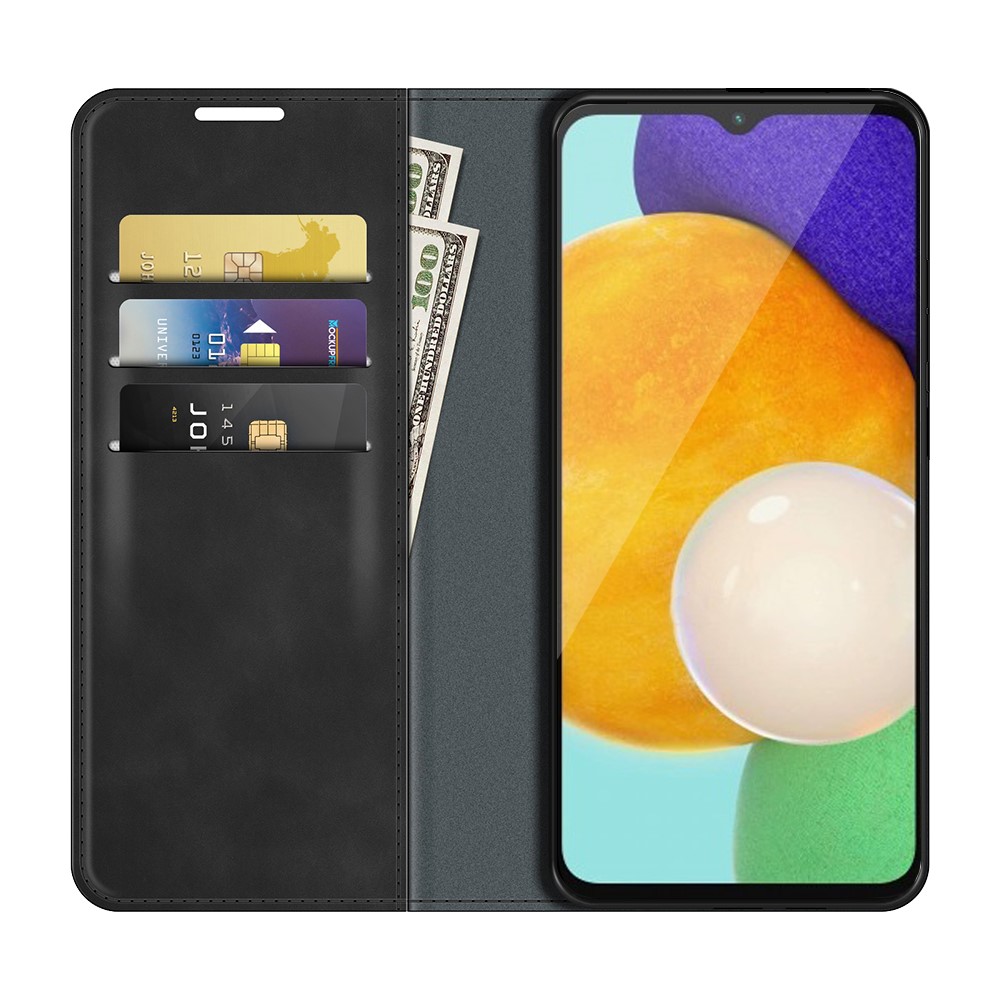 Anti-fall Stand Design Silky-Touch Super Magnet Closure Folio Flip Leather Cover Protective Case Wallet for Samsung Galaxy A13 5G - Black-4