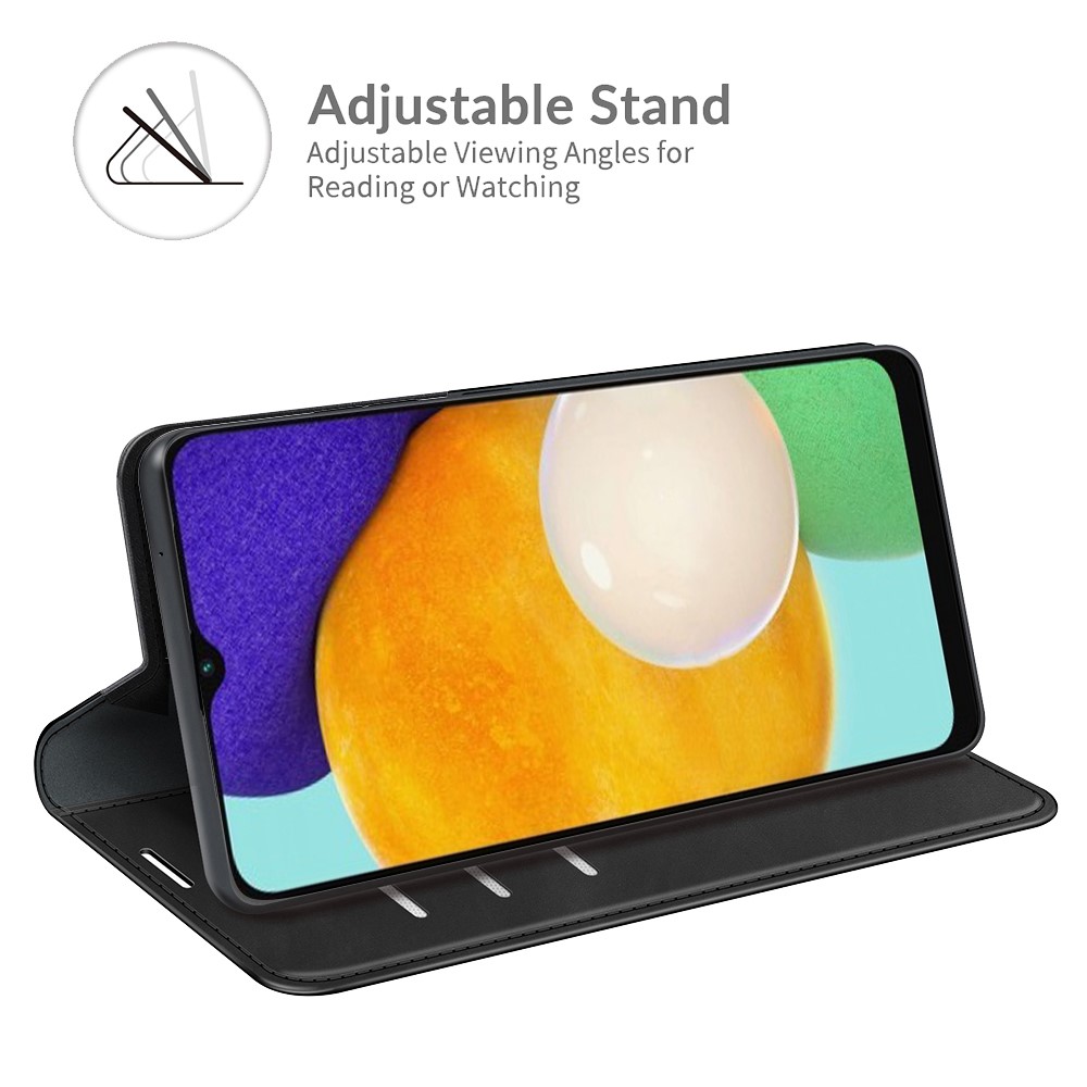 Anti-fall Stand Design Silky-Touch Super Magnet Closure Folio Flip Leather Cover Protective Case Wallet for Samsung Galaxy A13 5G - Black-5