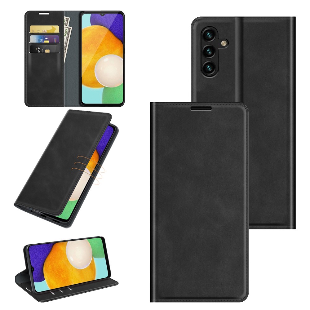 Anti-fall Stand Design Silky-Touch Super Magnet Closure Folio Flip Leather Cover Protective Case Wallet for Samsung Galaxy A13 5G - Black-8