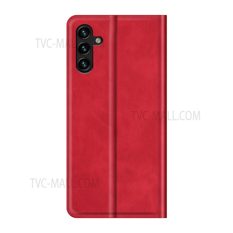 Anti-fall Stand Design Silky-Touch Super Magnet Closure Folio Flip Leather Cover Protective Case Wallet for Samsung Galaxy A13 5G - Red-3