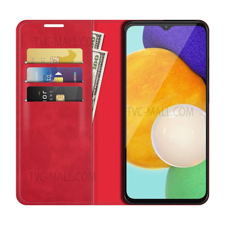 Anti-fall Stand Design Silky-Touch Super Magnet Closure Folio Flip Leather Cover Protective Case Wallet for Samsung Galaxy A13 5G - Red-4