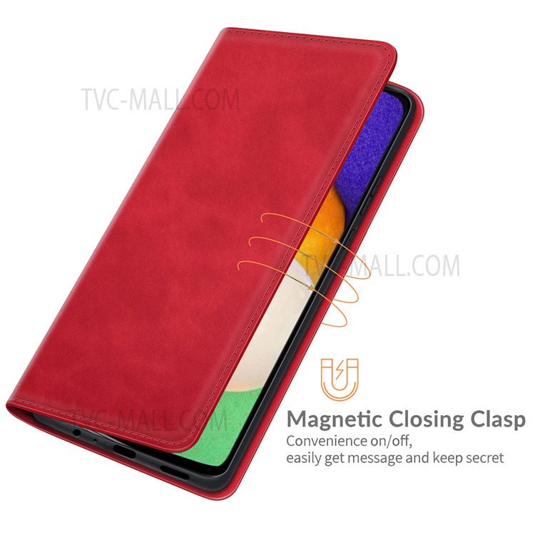 Anti-fall Stand Design Silky-Touch Super Magnet Closure Folio Flip Leather Cover Protective Case Wallet for Samsung Galaxy A13 5G - Red-6